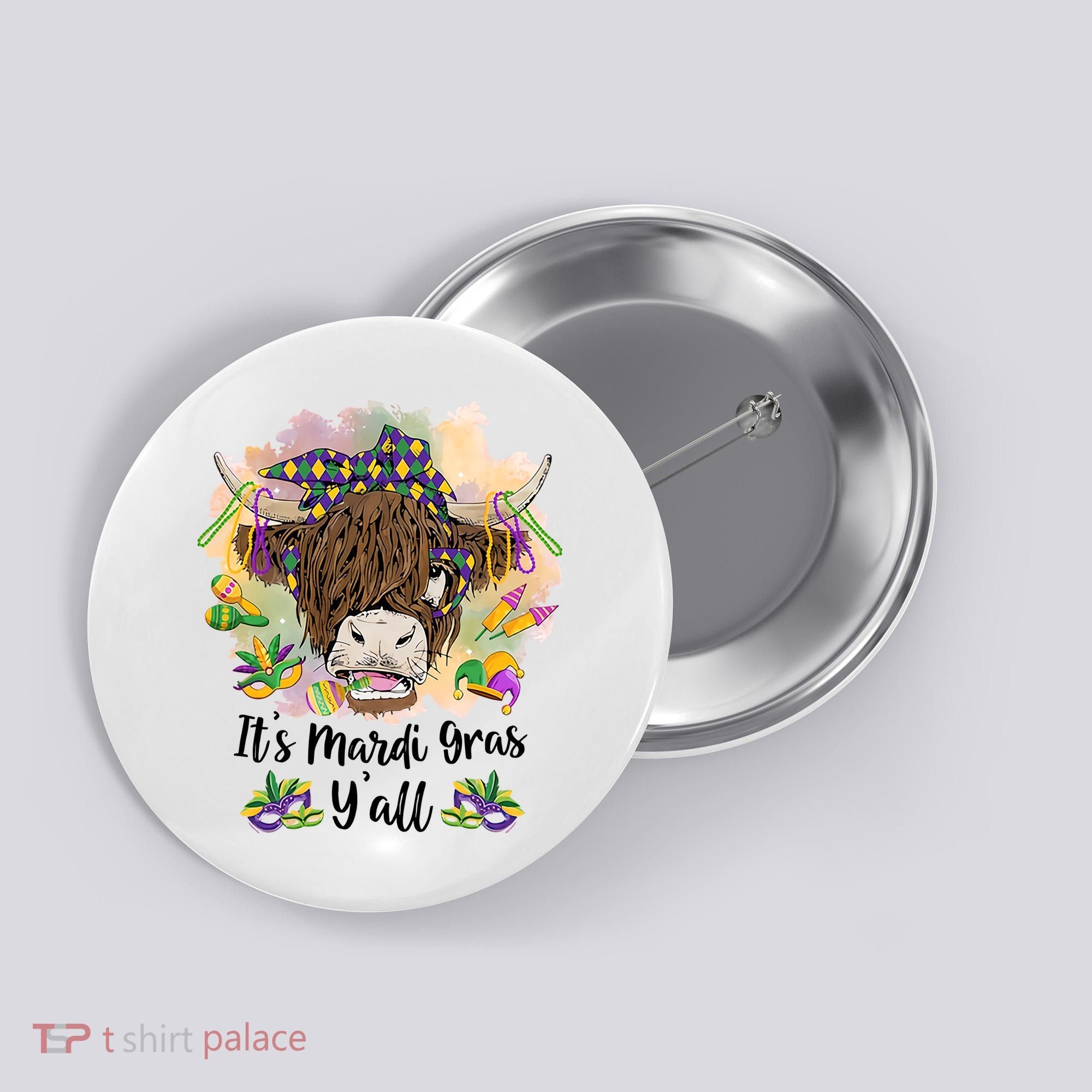 It's Mardi Gras Y'all Heifer Cow Farmer Farming Funny Button