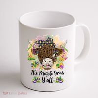 It's Mardi Gras Y'all Heifer Cow Farmer Farming Funny Coffee Mug thumb 1
