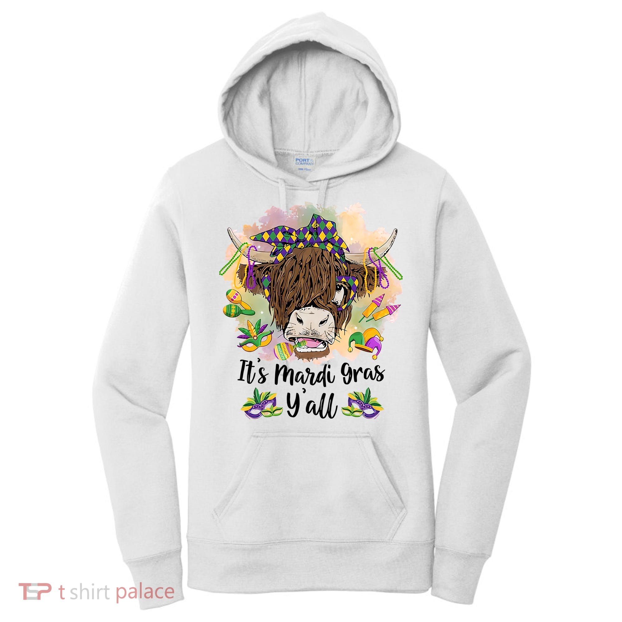 It's Mardi Gras Y'all Heifer Cow Farmer Farming Funny Women's Hoodie