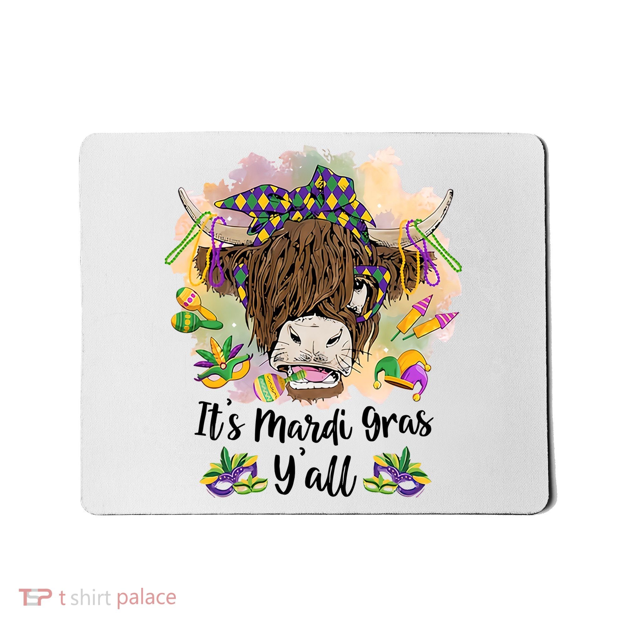 It's Mardi Gras Y'all Heifer Cow Farmer Farming Funny Mousepad