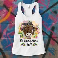 It's Mardi Gras Y'all Heifer Cow Farmer Farming Funny Women's Tank Top thumb 3