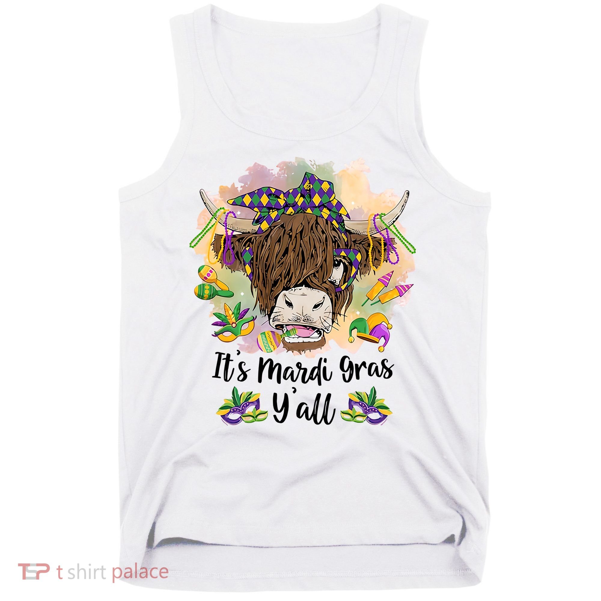 It's Mardi Gras Y'all Heifer Cow Farmer Farming Funny Tank Top