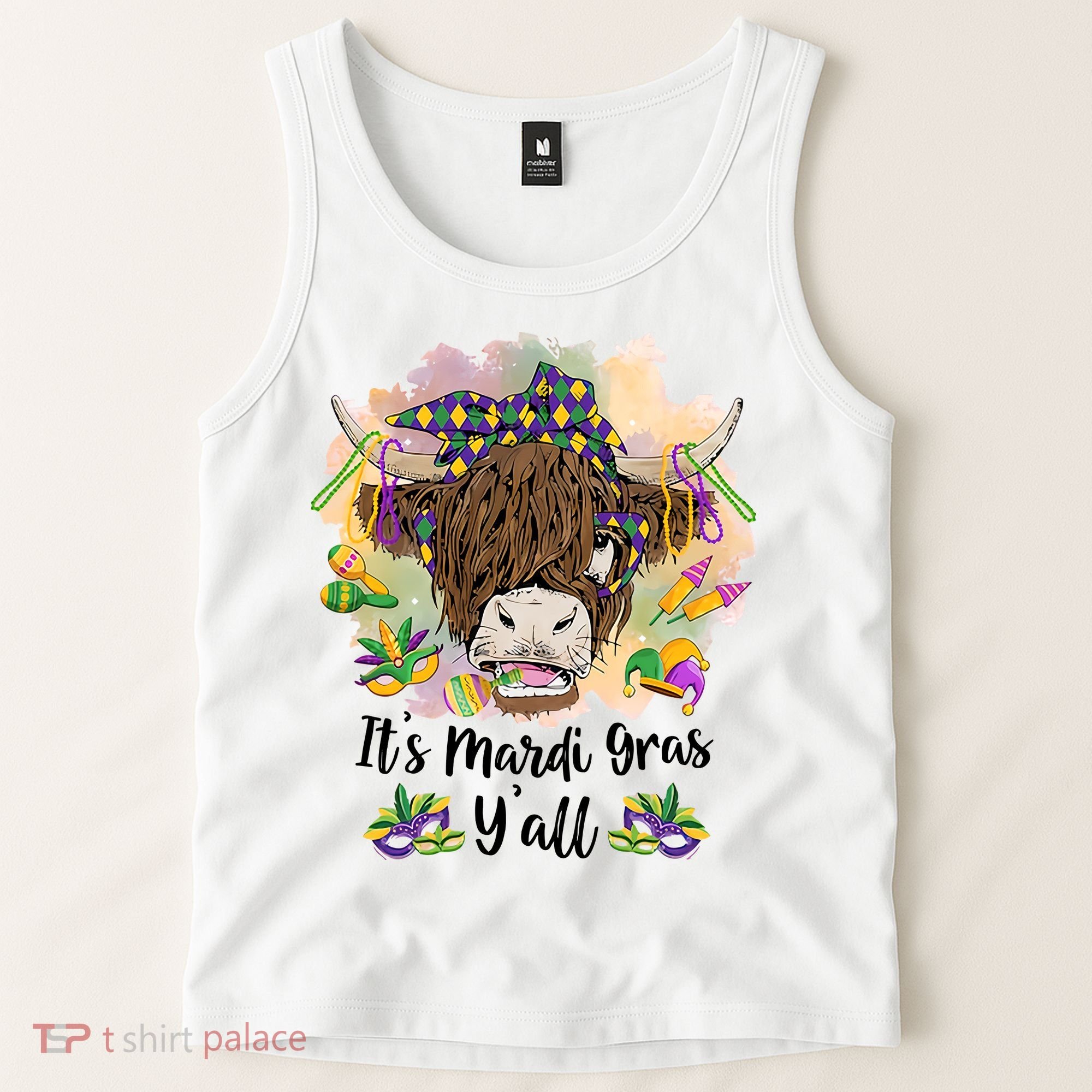 It's Mardi Gras Y'all Heifer Cow Farmer Farming Funny Tank Top