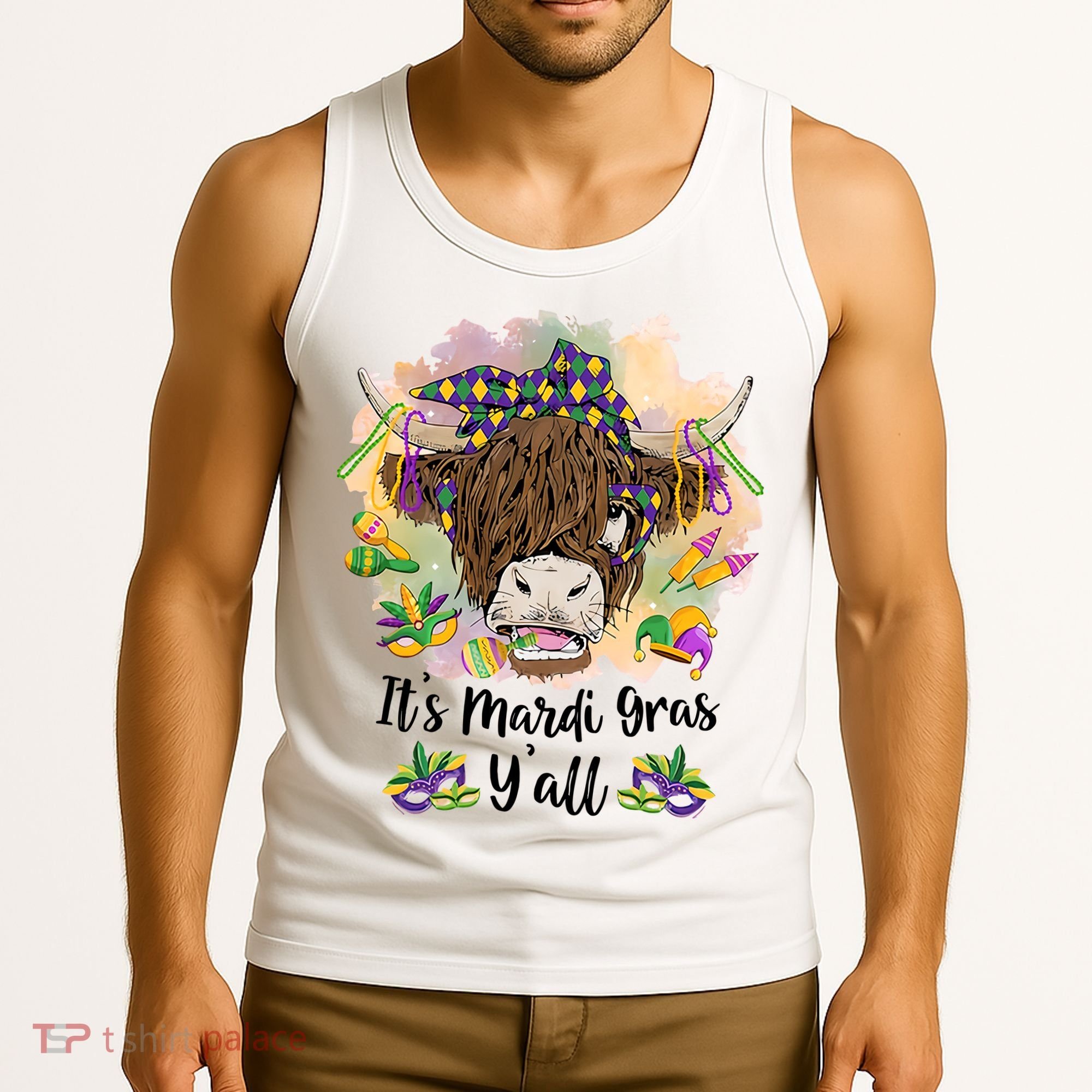 It's Mardi Gras Y'all Heifer Cow Farmer Farming Funny Tank Top