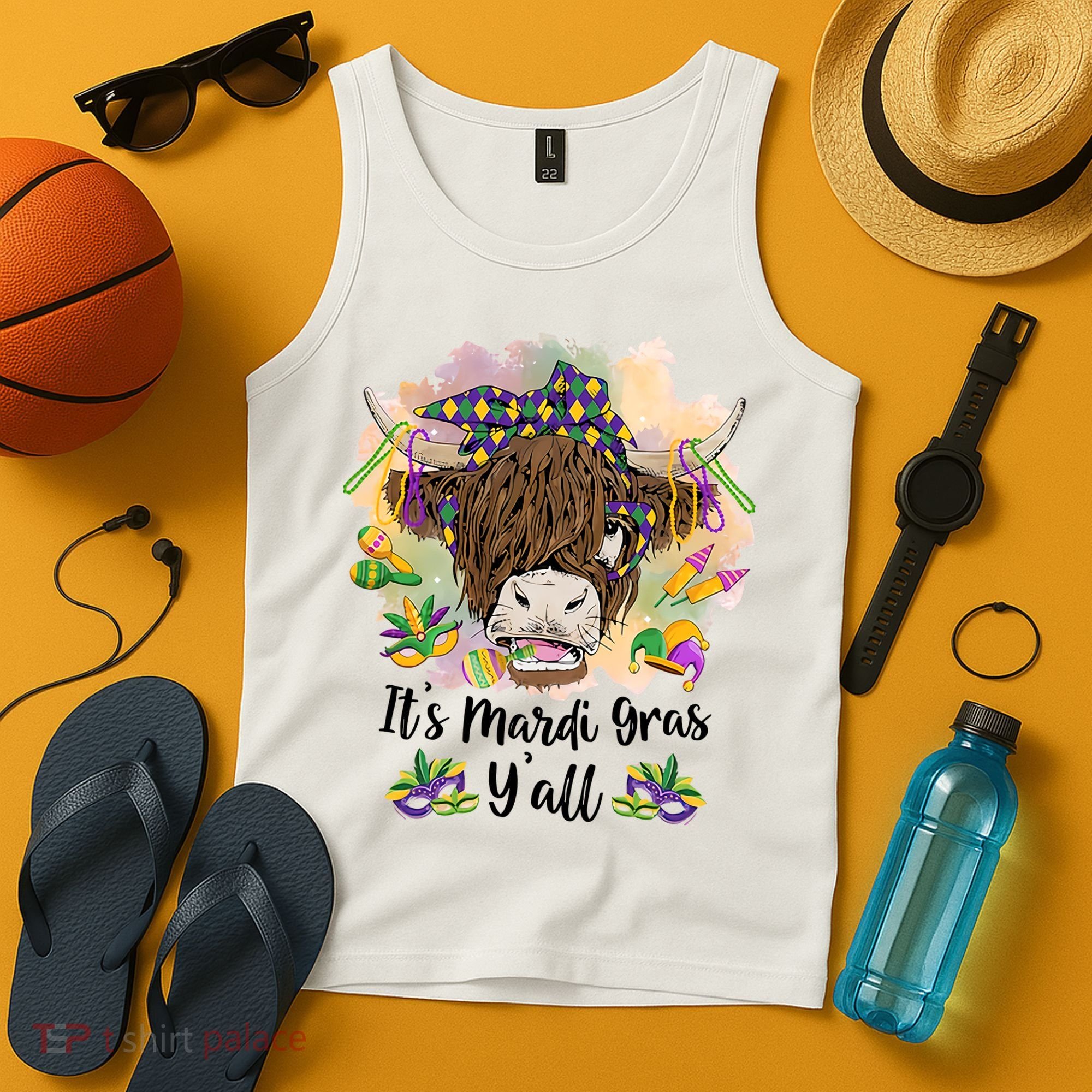 It's Mardi Gras Y'all Heifer Cow Farmer Farming Funny Tank Top