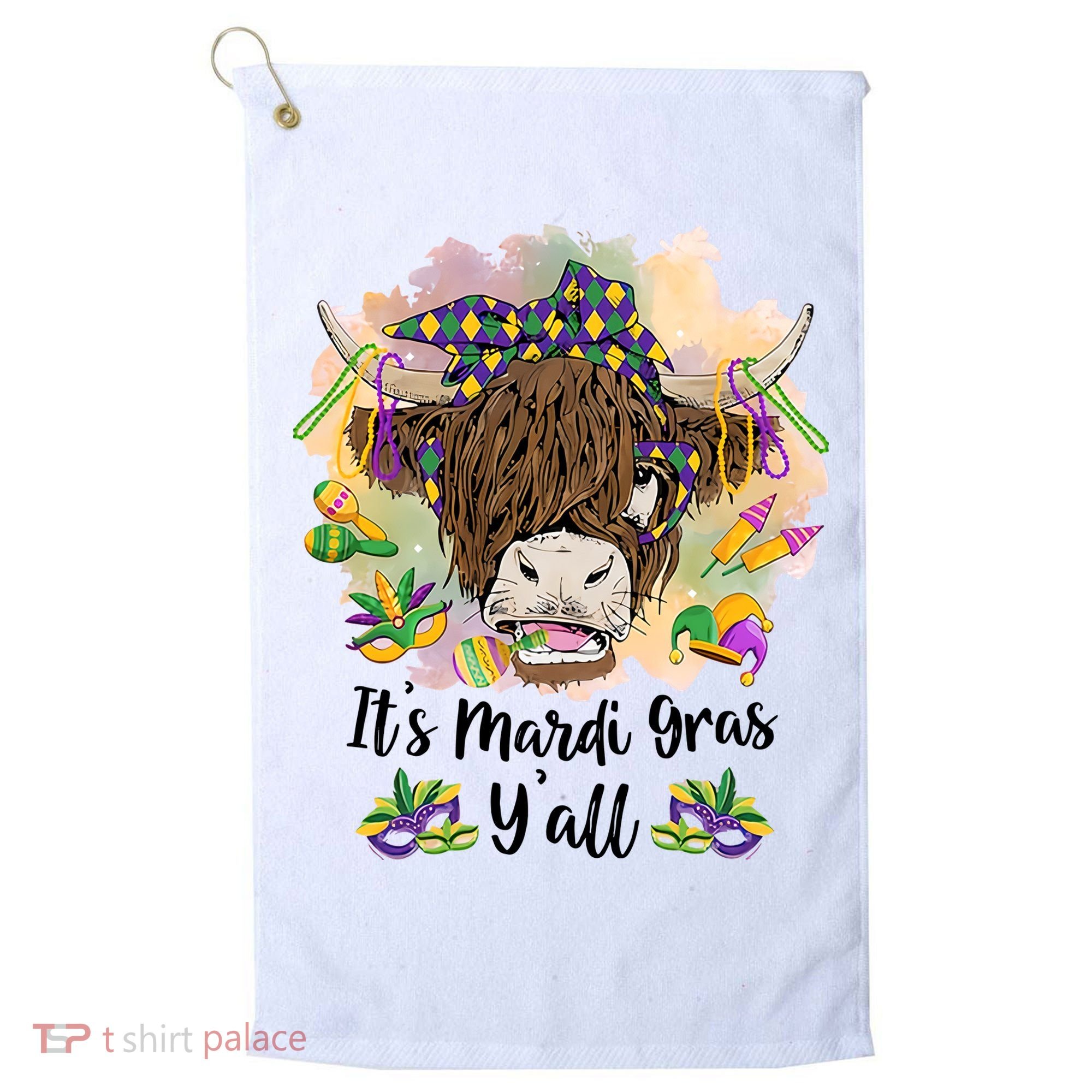 It's Mardi Gras Y'all Heifer Cow Farmer Farming Funny Golf Towel