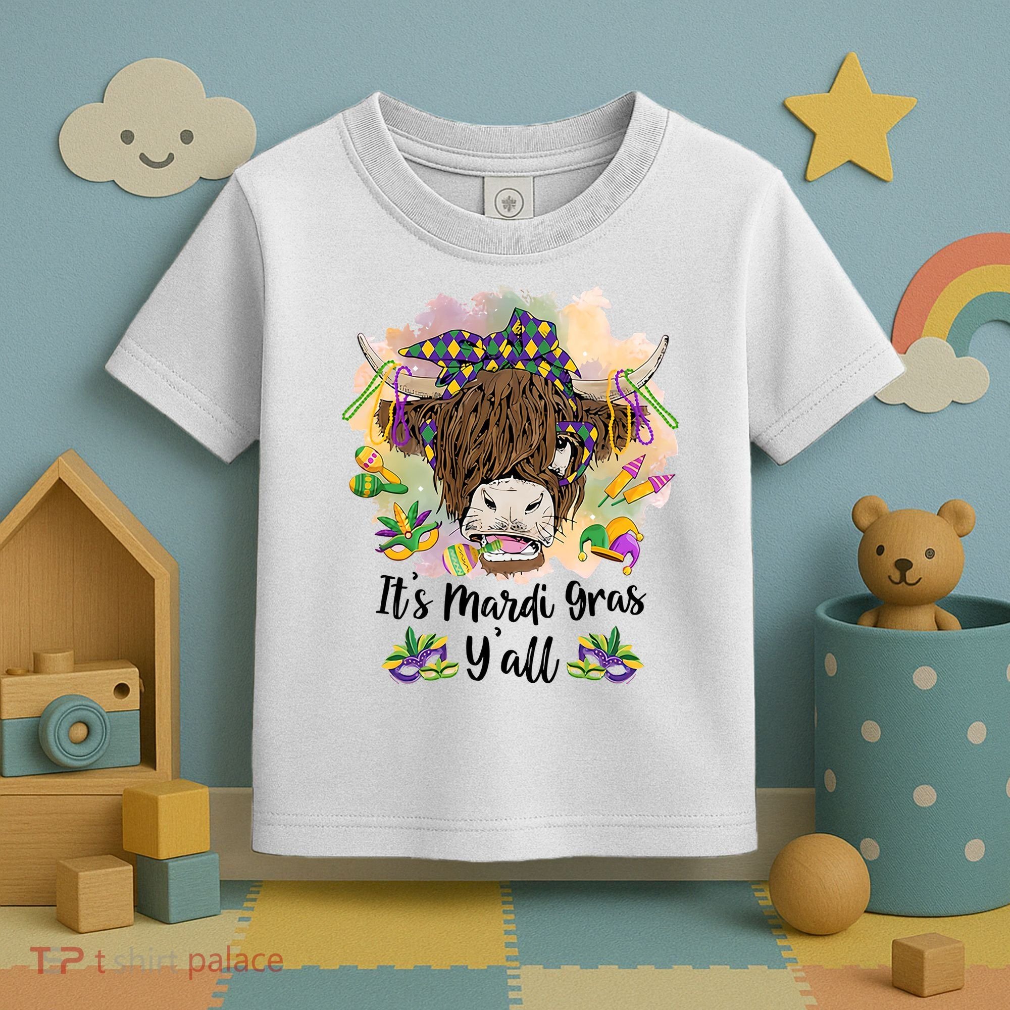 It's Mardi Gras Y'all Heifer Cow Farmer Farming Funny Toddler T-Shirt