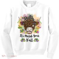 It's Mardi Gras Y'all Heifer Cow Farmer Farming Funny Kids Sweatshirt thumb 0