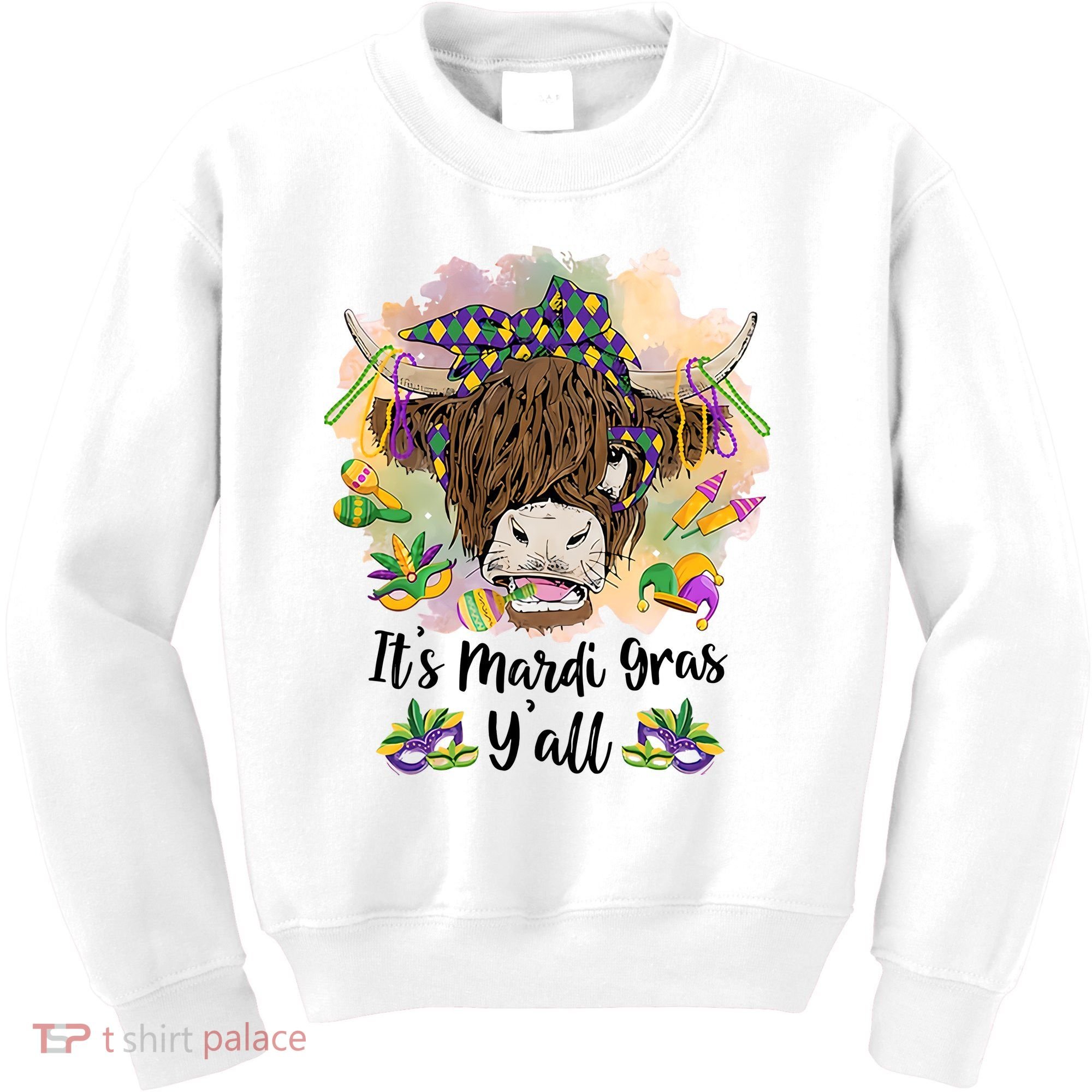 It's Mardi Gras Y'all Heifer Cow Farmer Farming Funny Kids Sweatshirt
