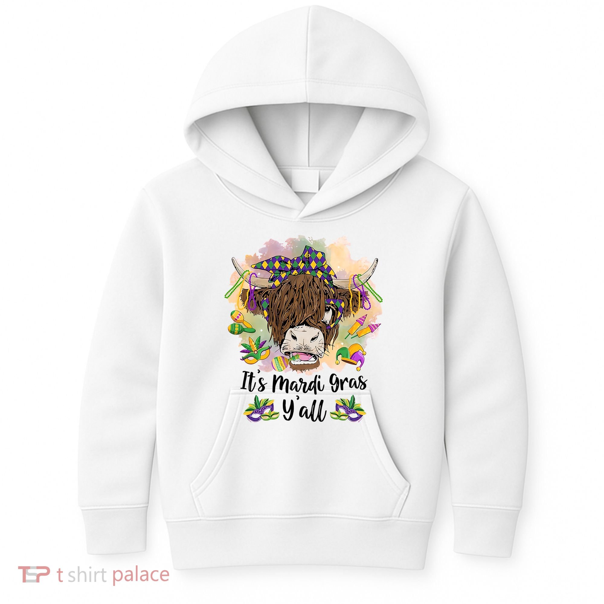It's Mardi Gras Y'all Heifer Cow Farmer Farming Funny Kids Hoodie