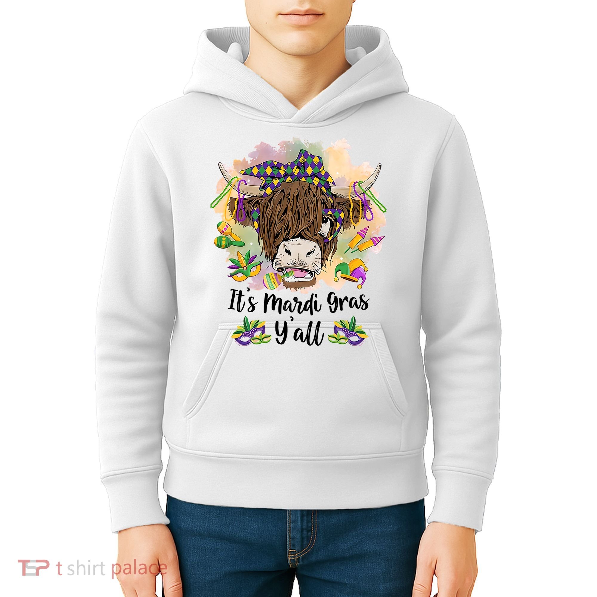 It's Mardi Gras Y'all Heifer Cow Farmer Farming Funny Kids Hoodie