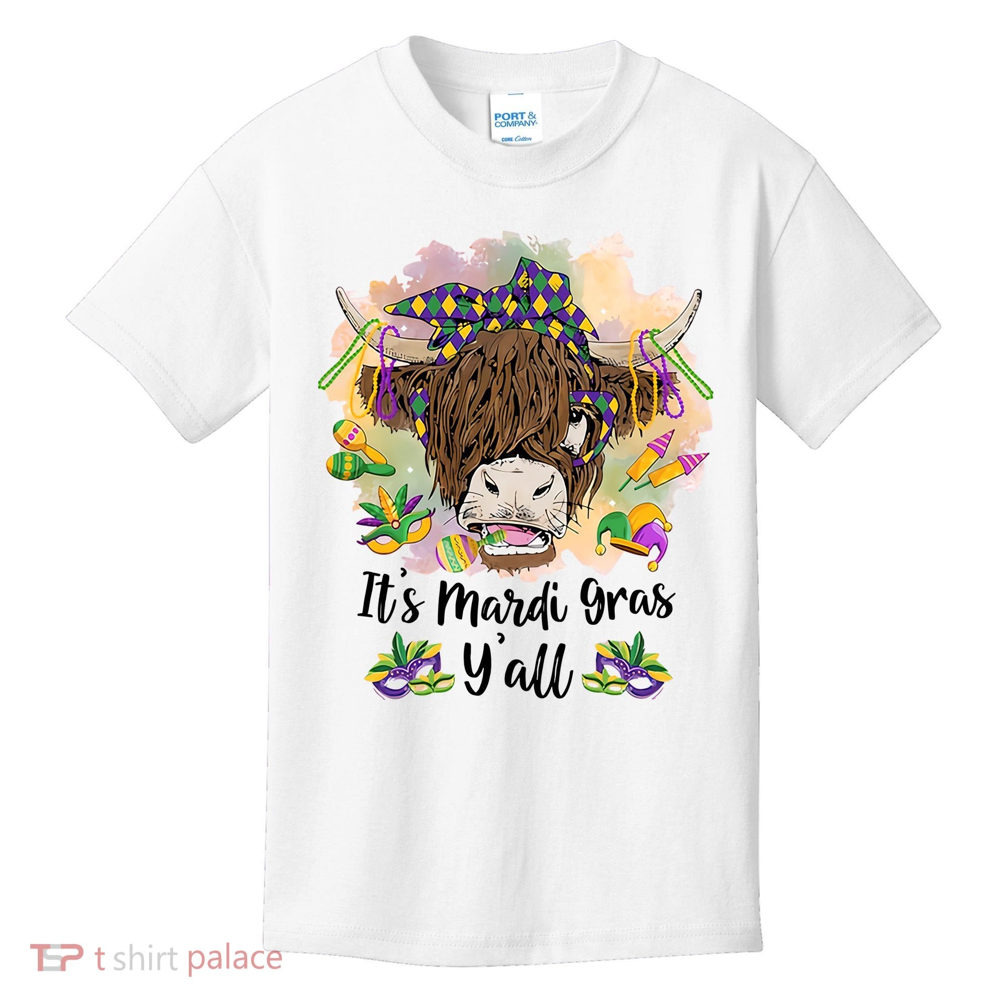 It's Mardi Gras Y'all Heifer Cow Farmer Farming Funny Kids T-Shirt