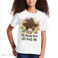 It's Mardi Gras Y'all Heifer Cow Farmer Farming Funny Kids T-Shirt thumb 2