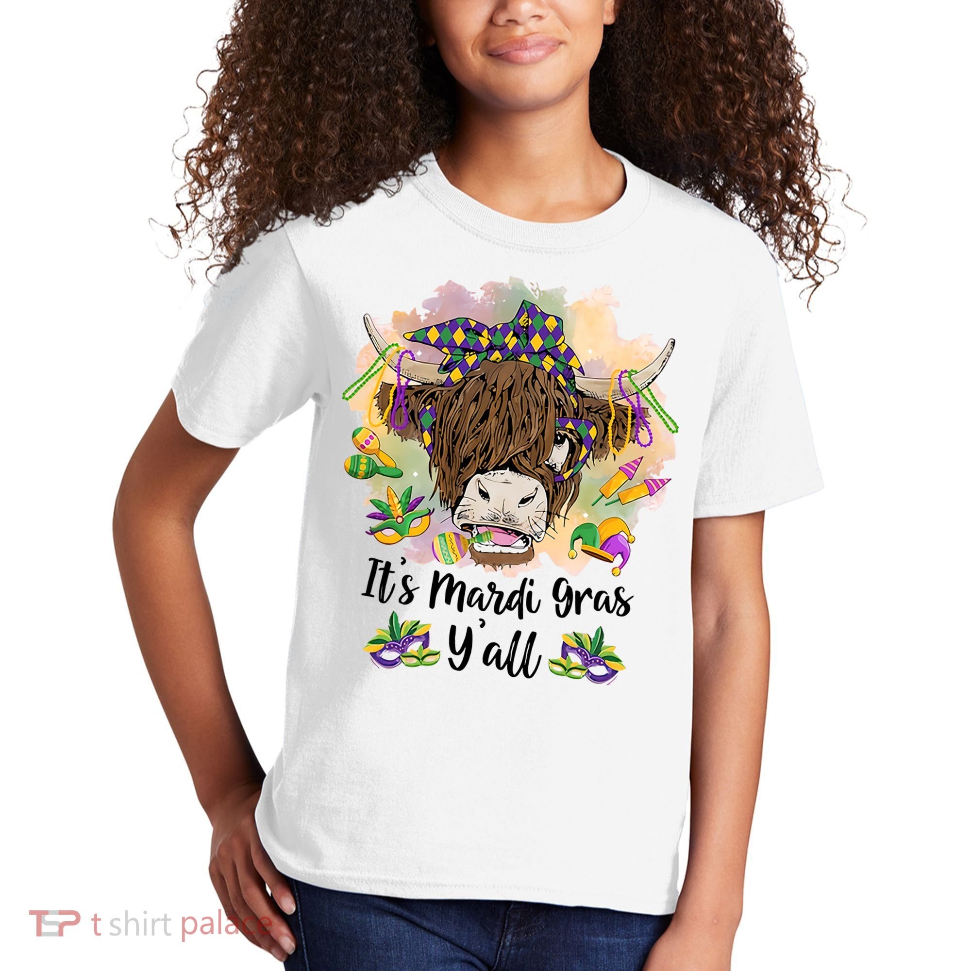 It's Mardi Gras Y'all Heifer Cow Farmer Farming Funny Kids T-Shirt