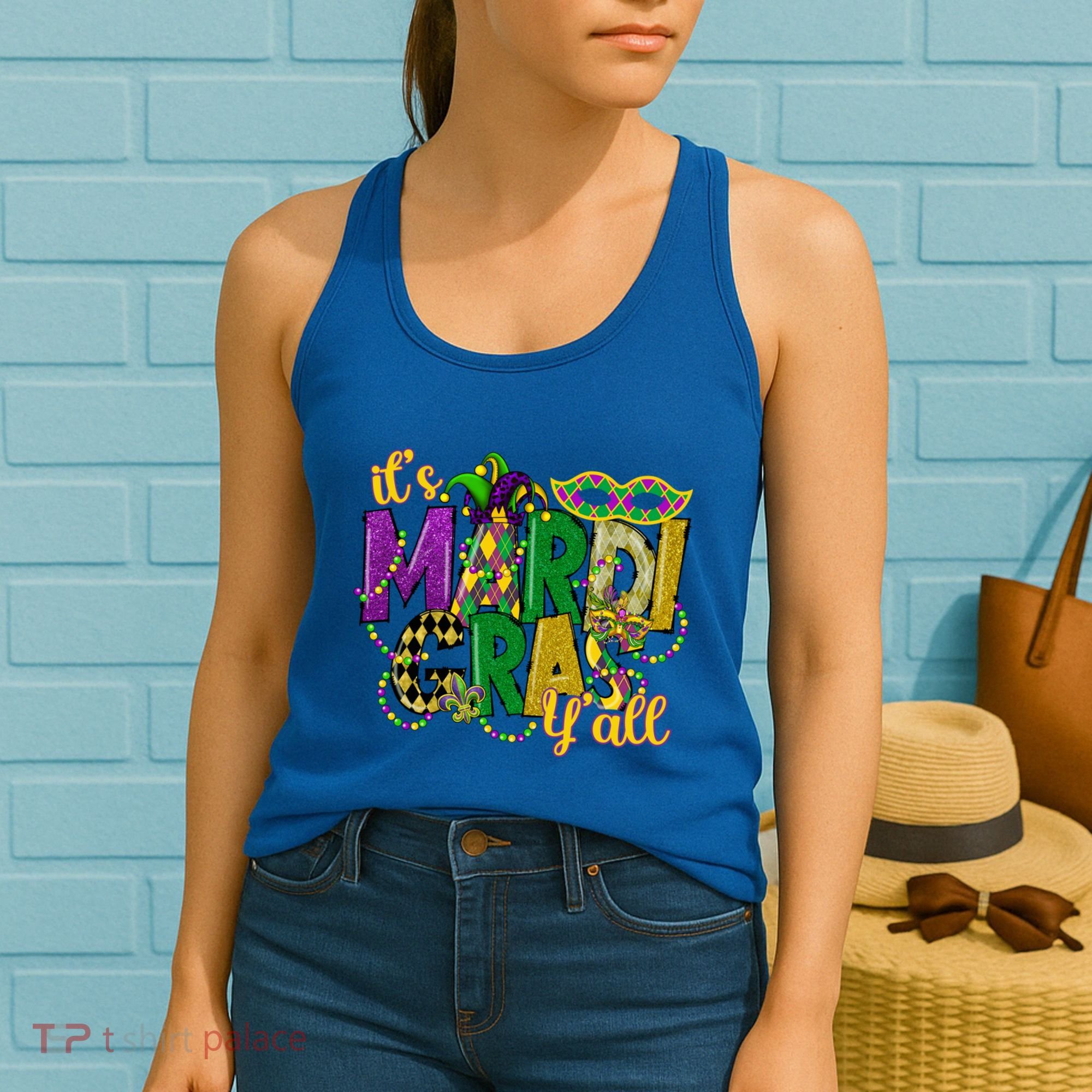 Its Mardi Gras Yall Mardi Gras Party Mask Costume Gift Women's Tank Top