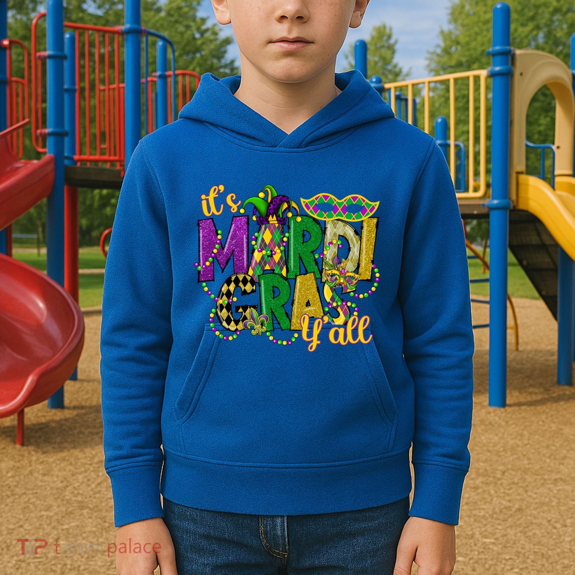 Its Mardi Gras Yall Mardi Gras Party Mask Costume Gift Kids Hoodie