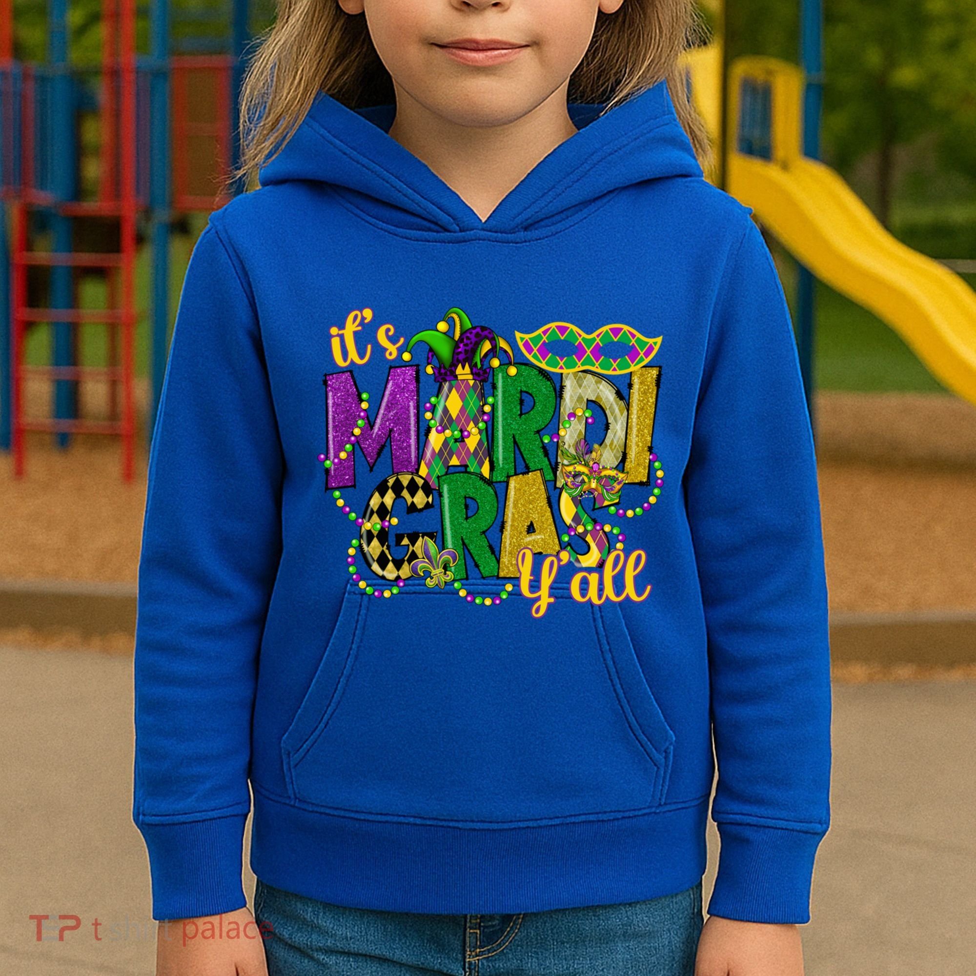 Its Mardi Gras Yall Mardi Gras Party Mask Costume Gift Kids Hoodie