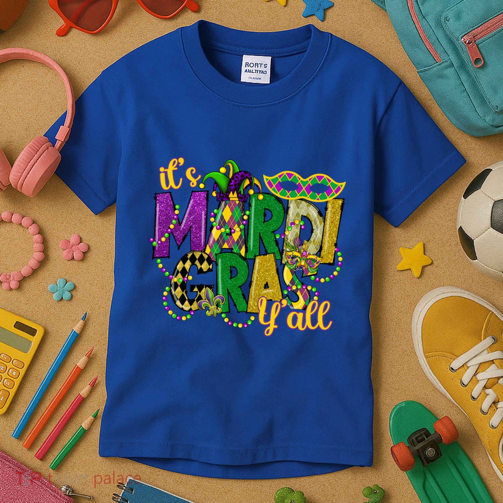 Its Mardi Gras Yall Mardi Gras Party Mask Costume Gift Kids T-Shirt