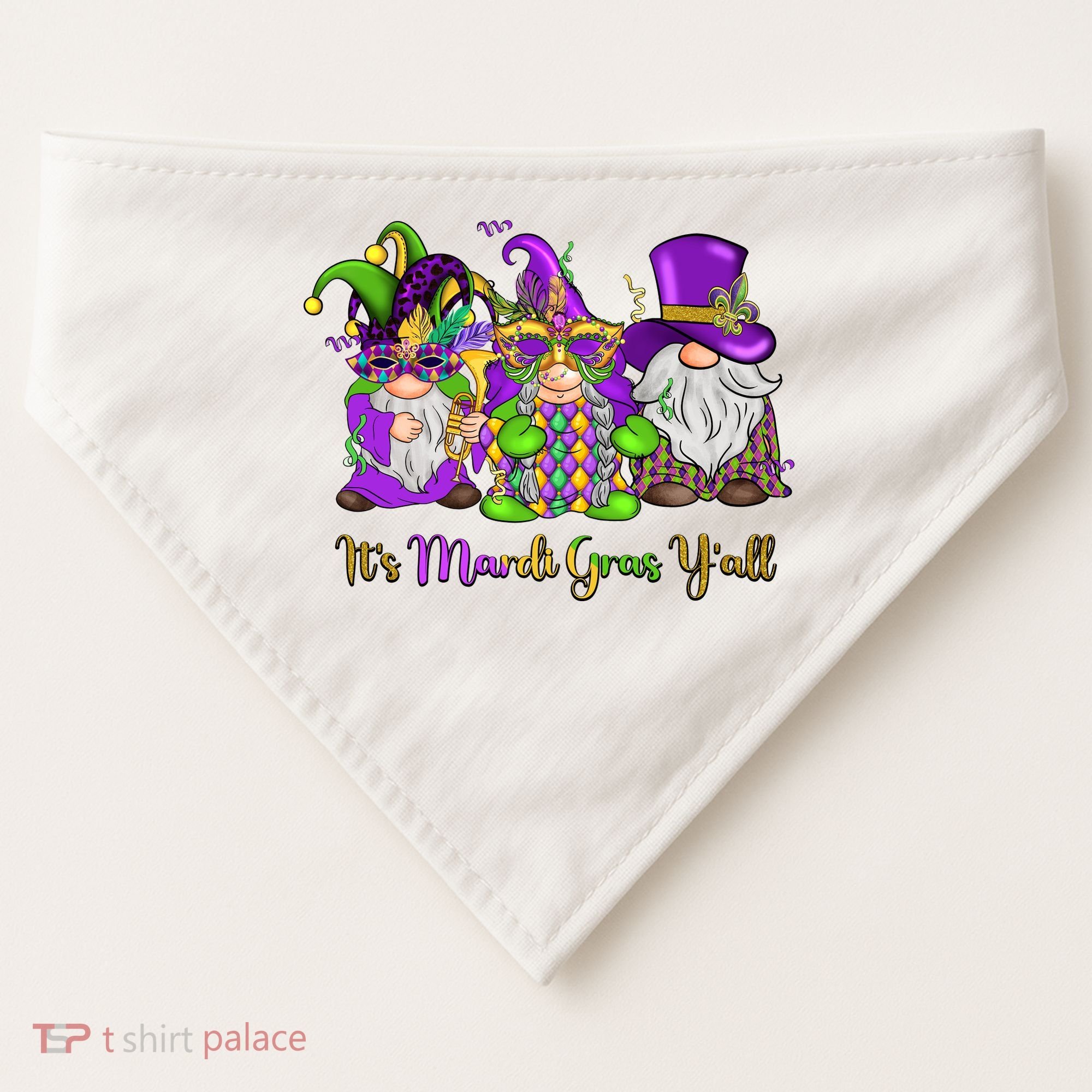 It's Mardi Gras Y'all Gnome Fat Tuesday Gift Fleur De Lis USA-Made Doggie Bandana