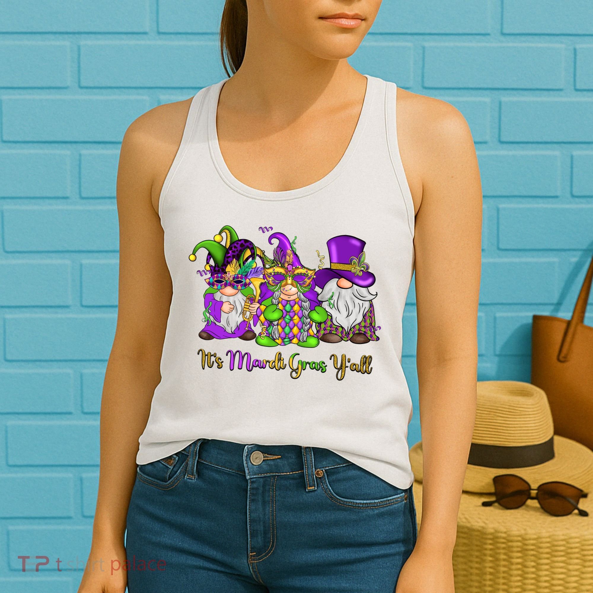 It's Mardi Gras Y'all Gnome Fat Tuesday Gift Fleur De Lis Women's Tank Top