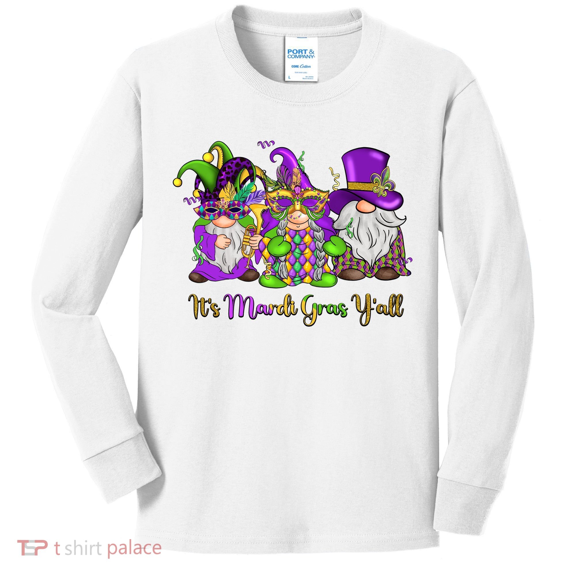 It's Mardi Gras Y'all Gnome Fat Tuesday Gift Fleur De Lis Kids Long Sleeve Shirt