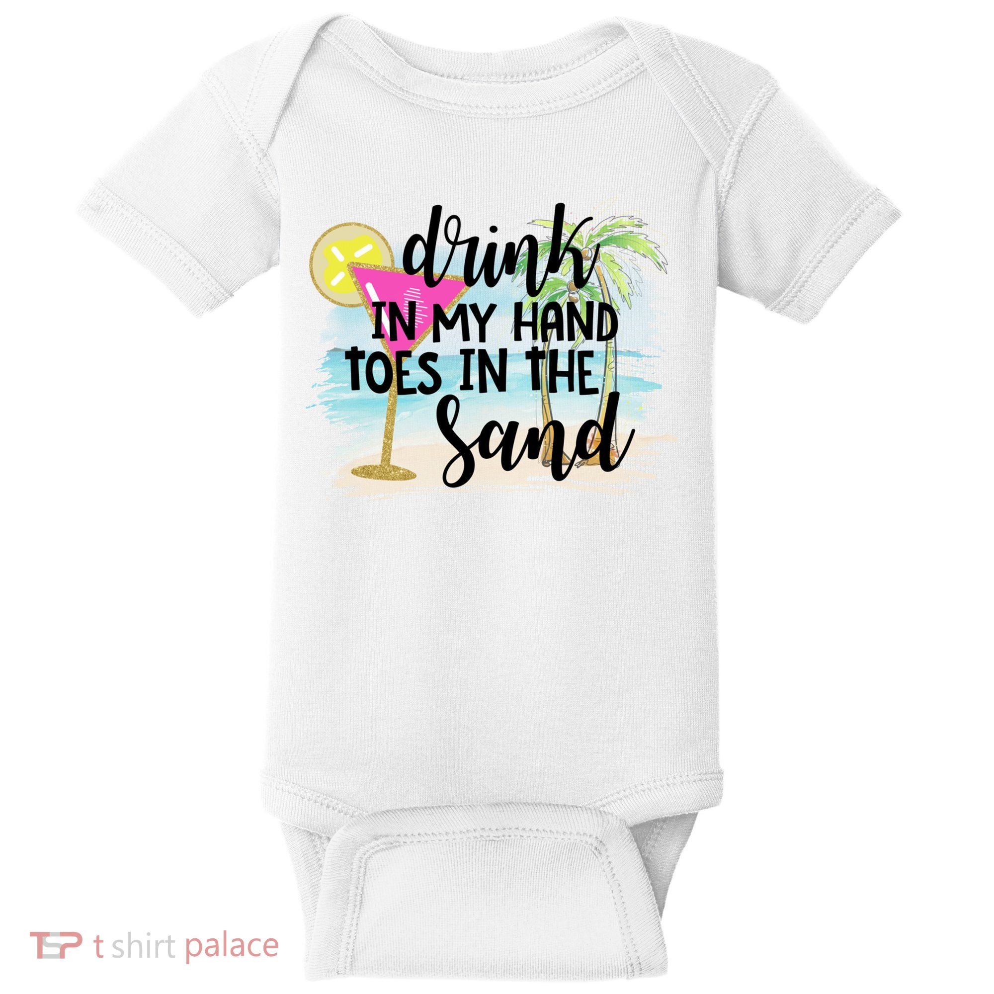 In My Hand Toes In The Sand Summer Vibes Beach Vacay Cool Gift Baby Bodysuit