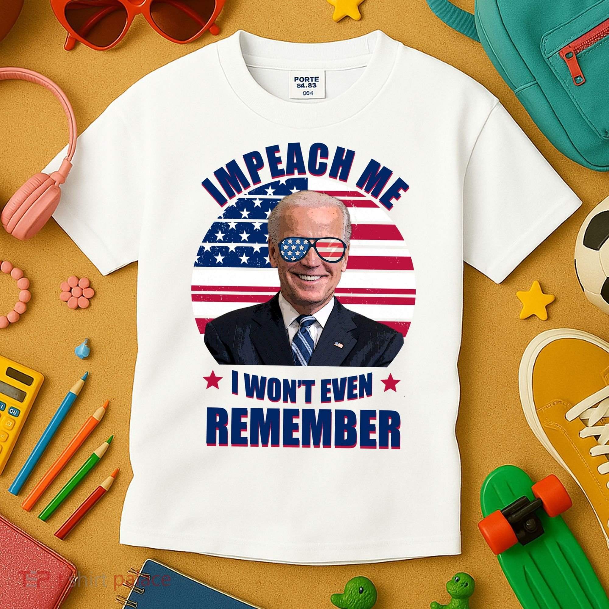 Impeach Me I Won't Even Remember Joe Biden American Flag Funny Kids T-Shirt