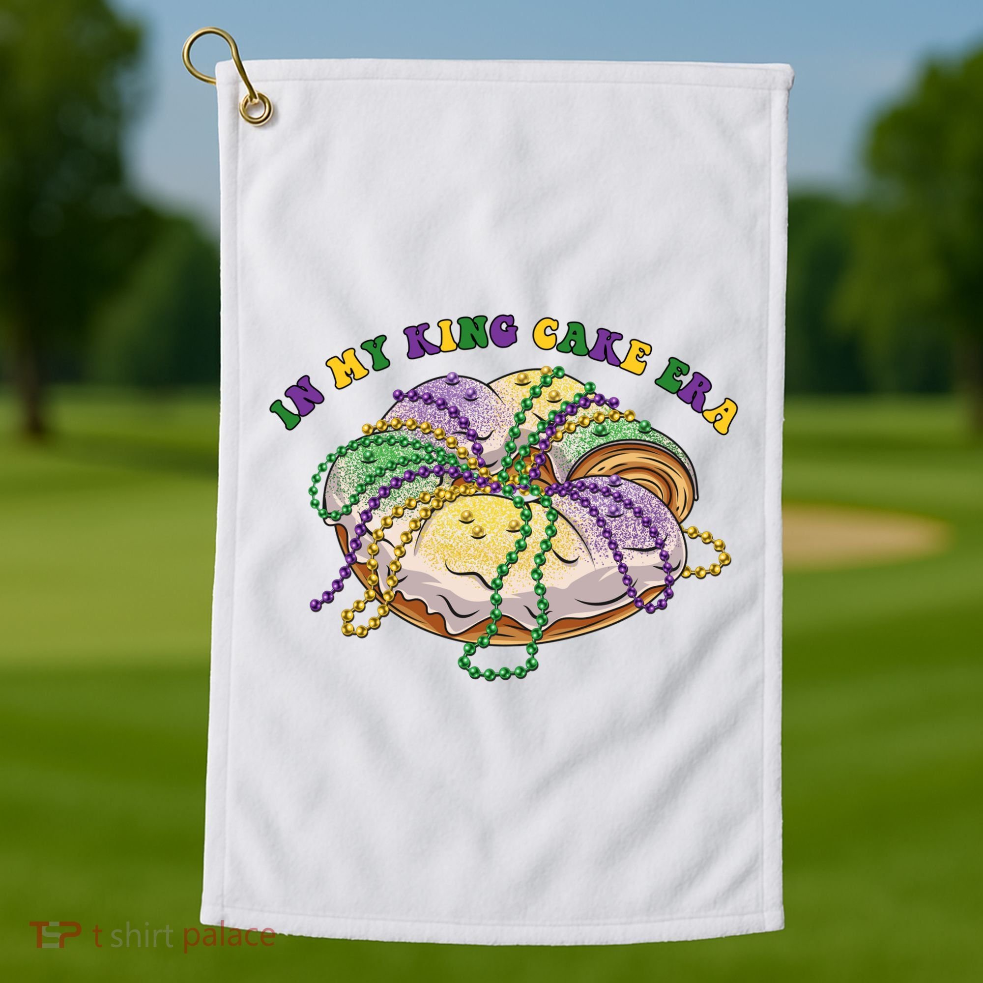 In My King Cake Era Mardi Gras Golf Towel