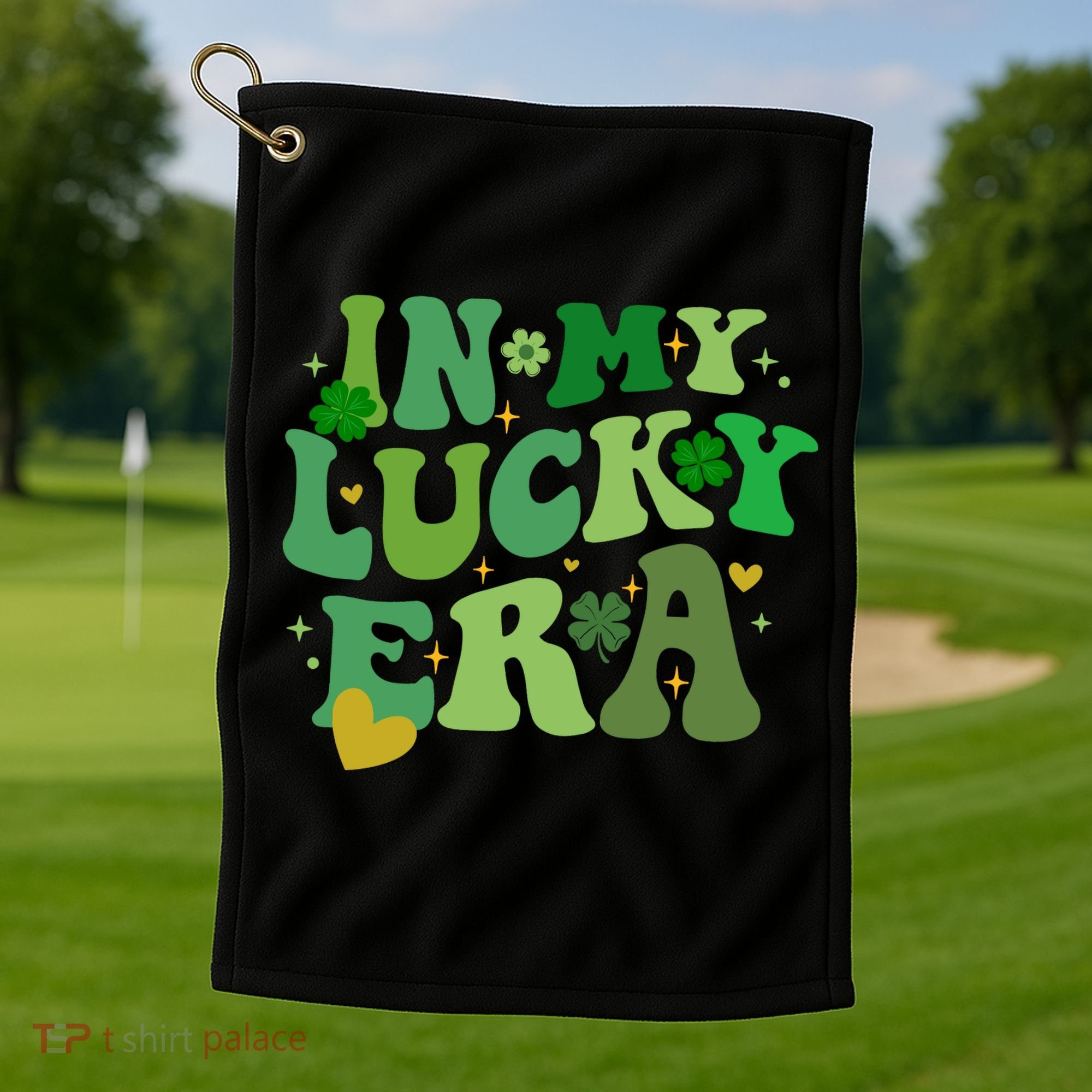 In My Lucky Era St Patricks Day Shamrock Golf Towel