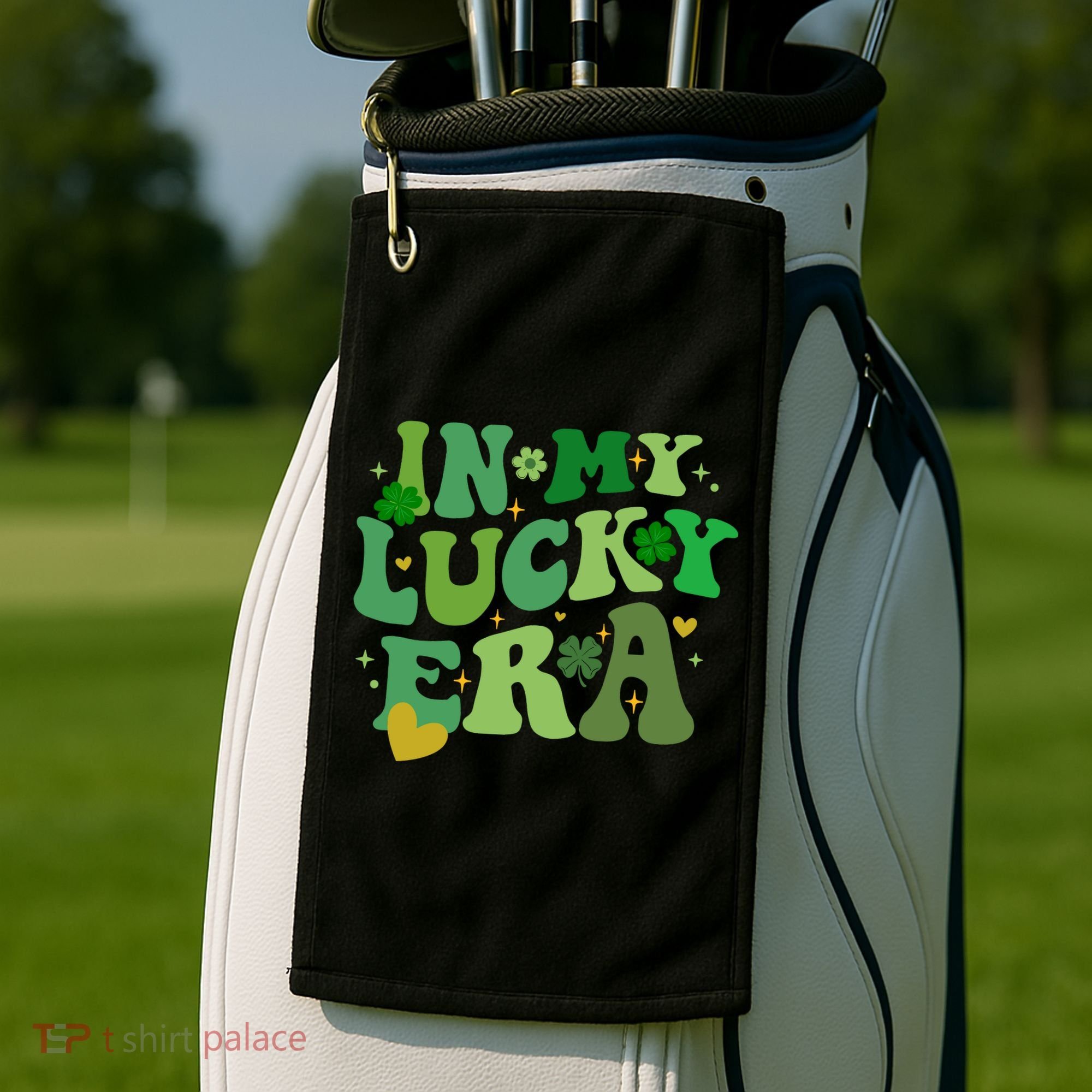In My Lucky Era St Patricks Day Shamrock Golf Towel