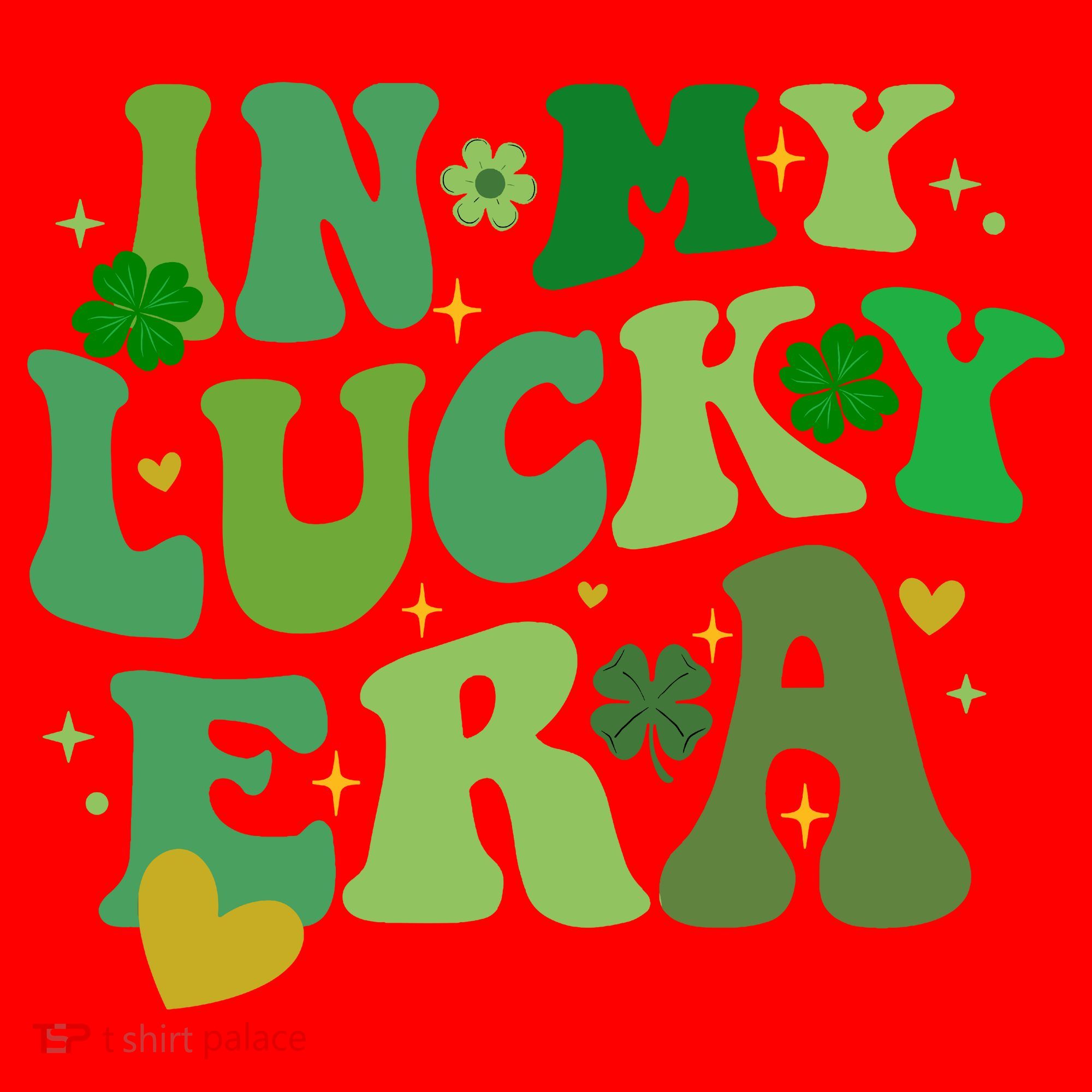 In My Lucky Era St Patricks Day Shamrock Santa Hat