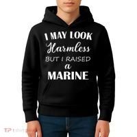 I May Look Harmless But I Raised A Marine Kids Hoodie thumb 4