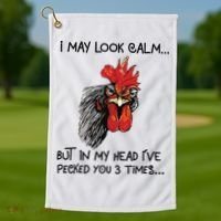 I May Look Calm Chicken Funny Rooster Tee Golf Towel thumb 1