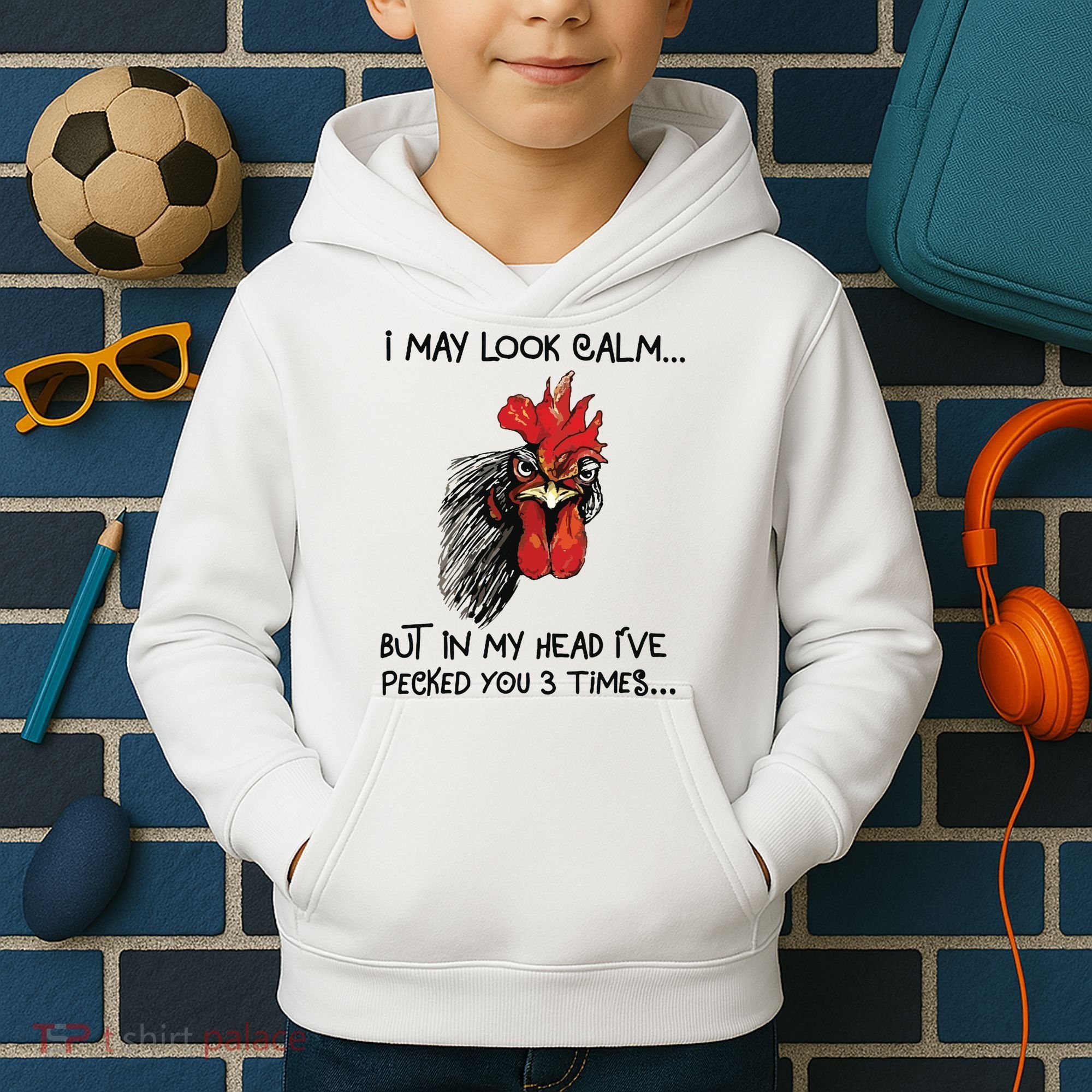 I May Look Calm Chicken Funny Rooster Tee Kids Hoodie