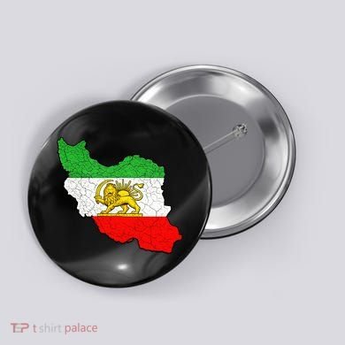 Iran Map Lion Sun Emblem Vintage Persian Heritage Button