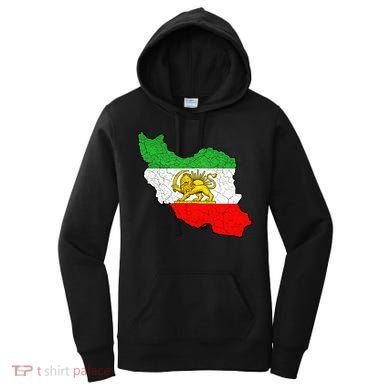 Iran Map Lion Sun Emblem Vintage Persian Heritage Women's Hoodie