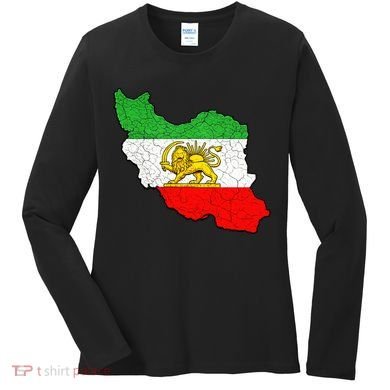 Iran Map Lion Sun Emblem Vintage Persian Heritage Women's Long Sleeve Shirt