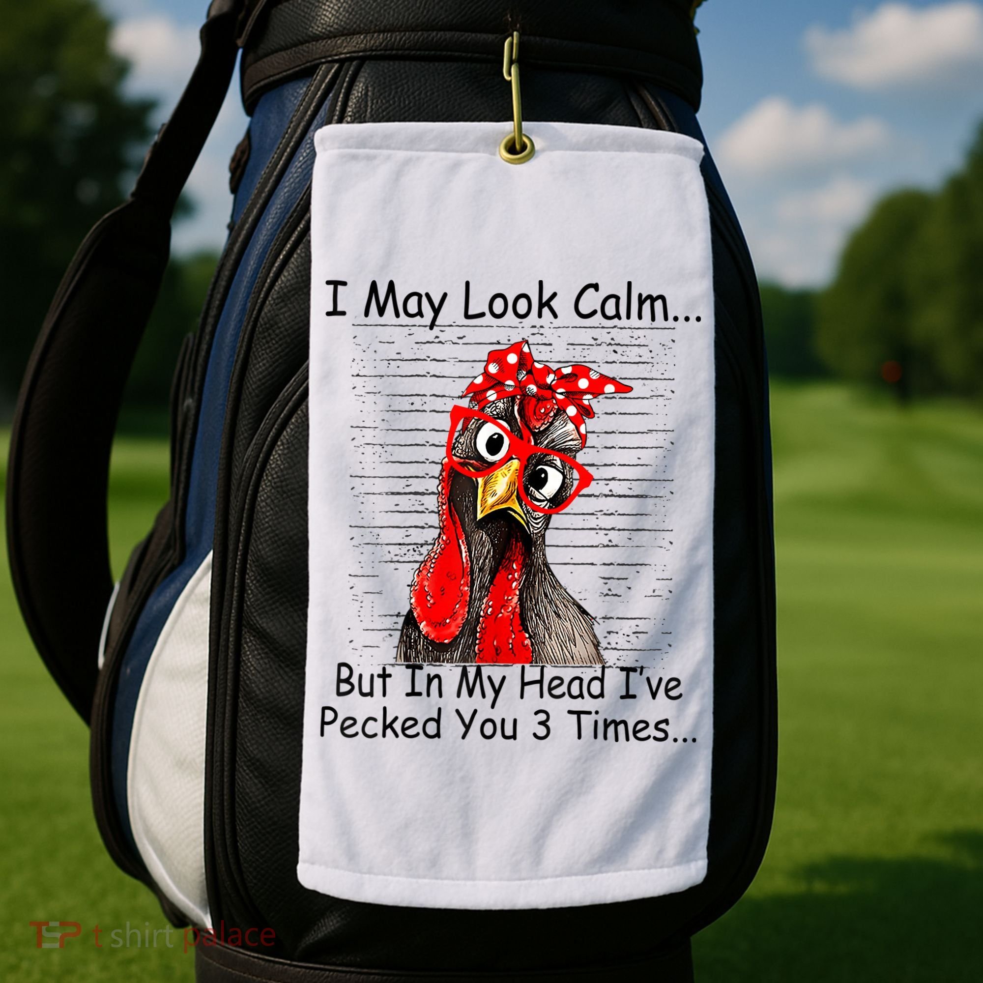 I May Look Calm But In My Head Ive Pecked You 3 Times Golf Towel