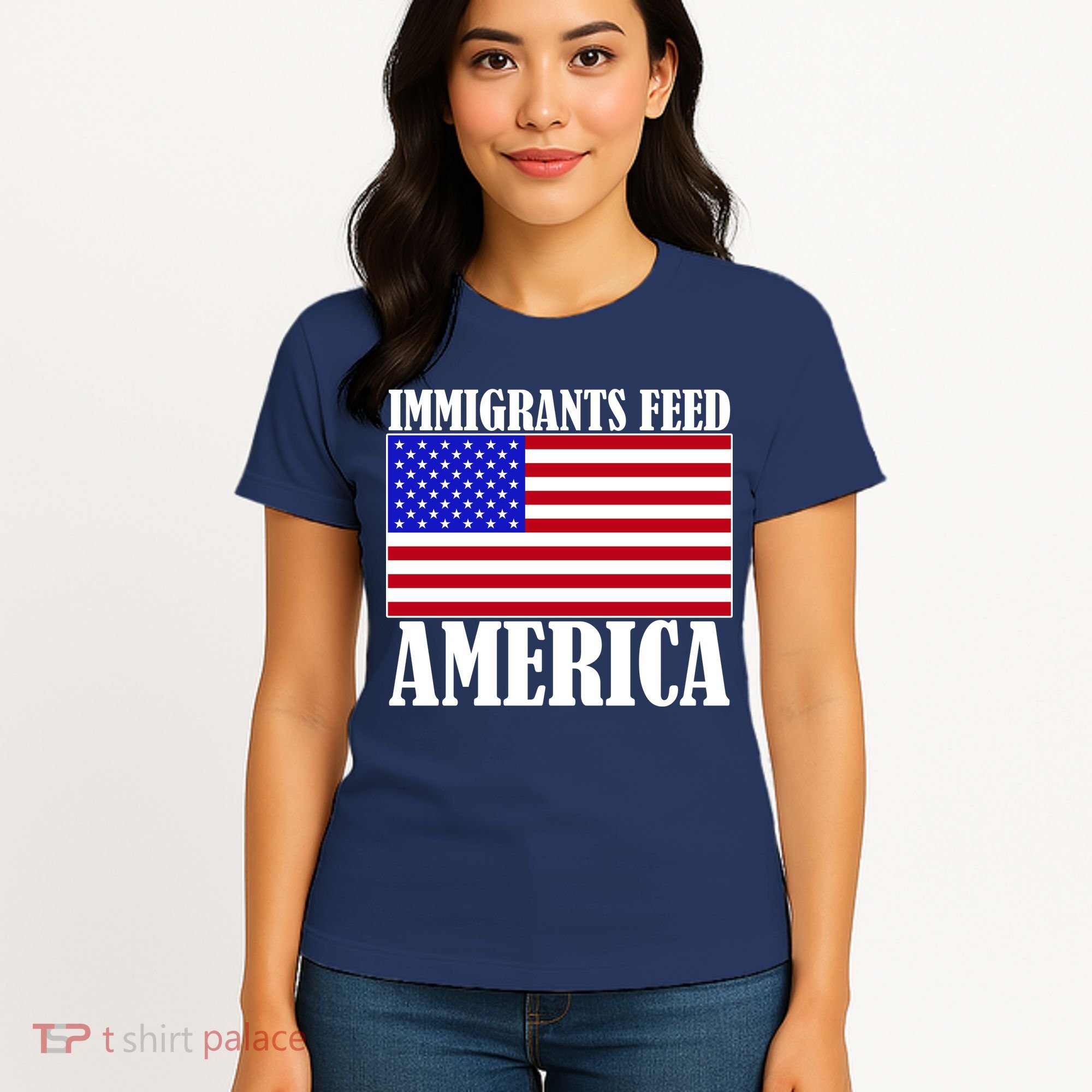 Immigrants Feed America US Flag Women's T-Shirt