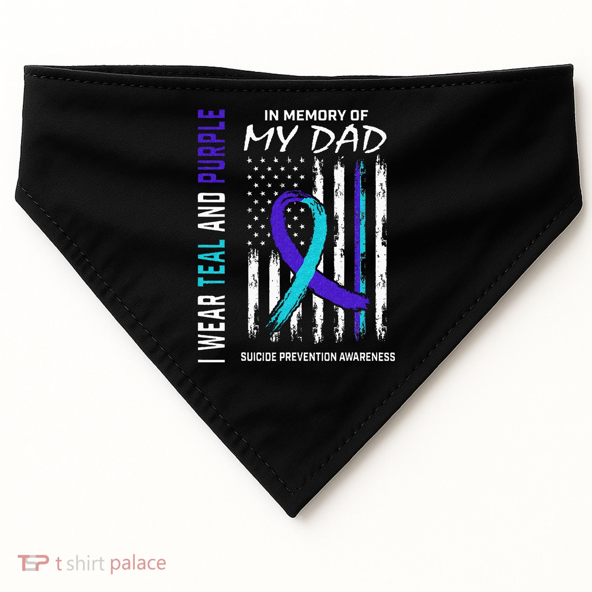 In Memory Of Dad Suicide Awareness Prevention American Flag USA-Made Doggie Bandana