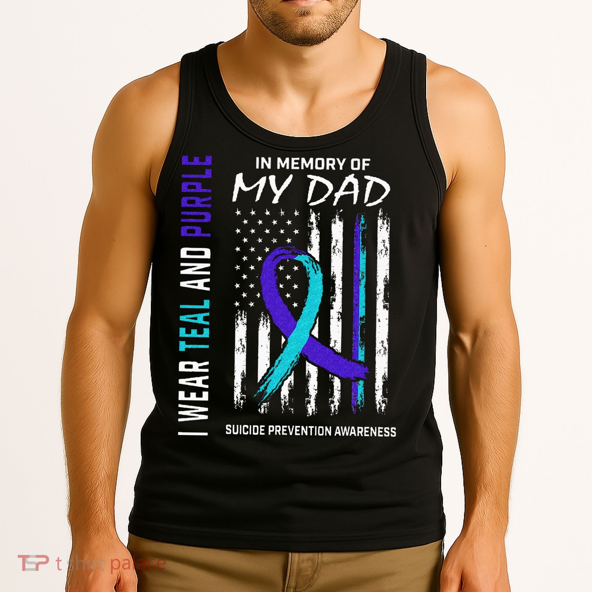 In Memory Of Dad Suicide Awareness Prevention American Flag Tank Top