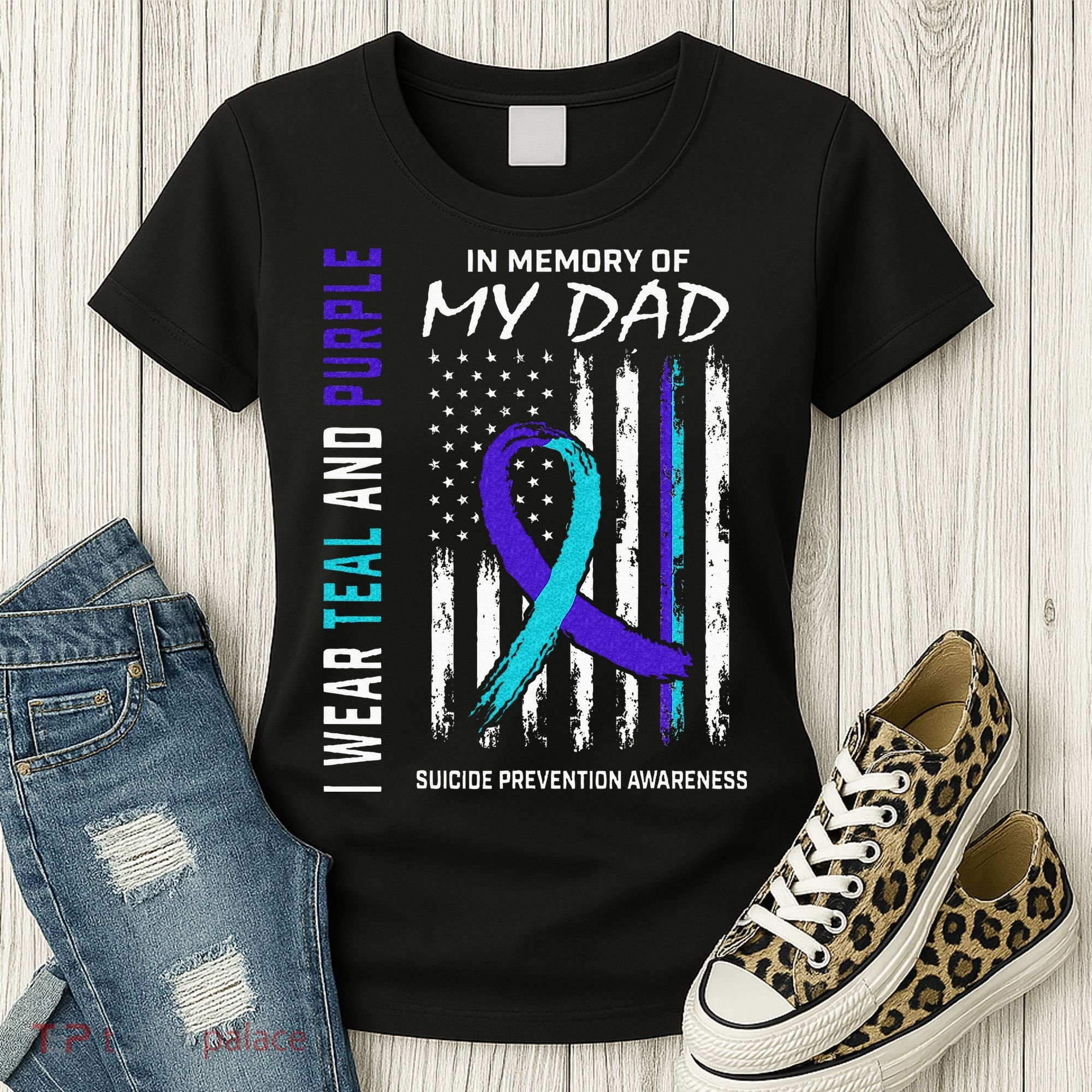 In Memory Of Dad Suicide Awareness Prevention American Flag Women's T-Shirt