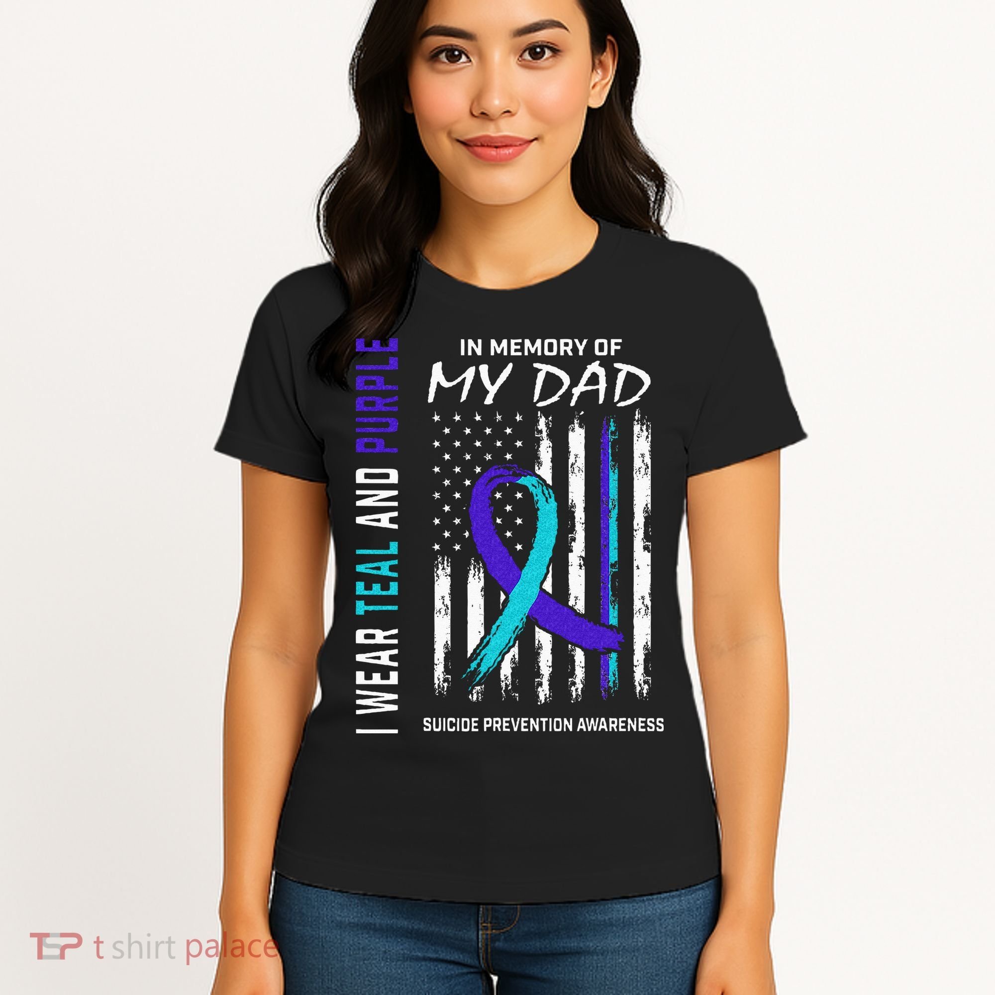 In Memory Of Dad Suicide Awareness Prevention American Flag Women's T-Shirt