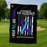 In Memory Of My Husband Suicide Awareness Prevention Flag Golf Towel thumb 1