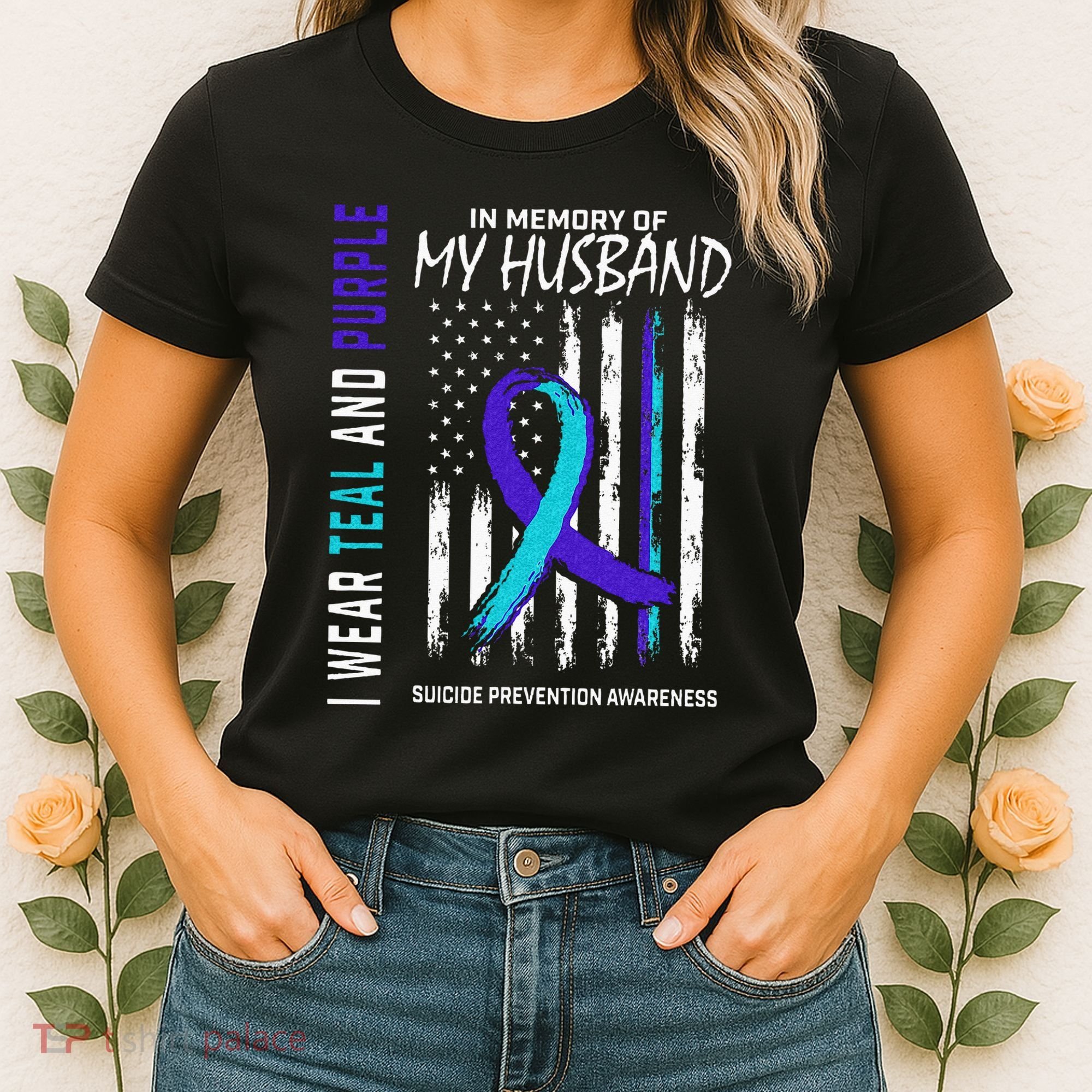 In Memory Of My Husband Suicide Awareness Prevention Flag Women's T-Shirt