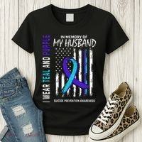 In Memory Of My Husband Suicide Awareness Prevention Flag Women's T-Shirt thumb 3