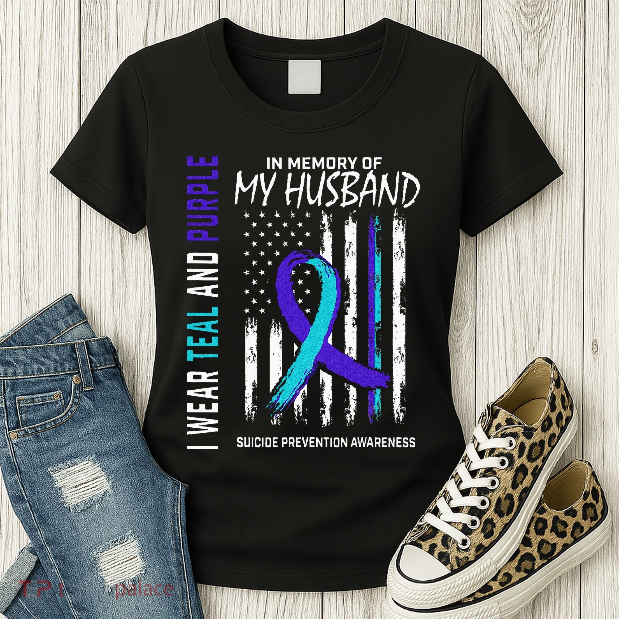 In Memory Of My Husband Suicide Awareness Prevention Flag Women's T-Shirt