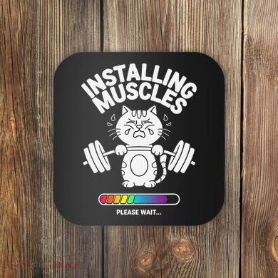 Installing Muscles Please Wait Cat Workout Gym Fitness Coaster
