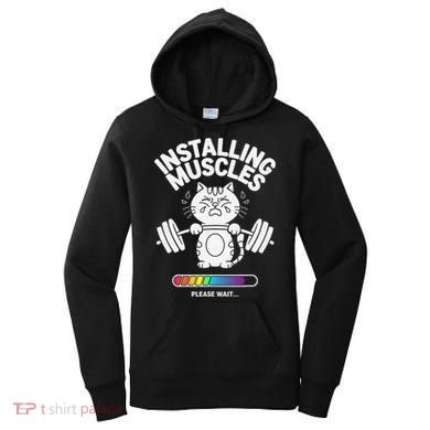 Installing Muscles Please Wait Cat Workout Gym Fitness Women's Hoodie