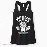Installing Muscles Please Wait Cat Workout Gym Fitness Women's Tank Top thumb 0
